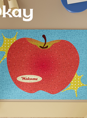 okay清新苹果丝圈入户地垫大门口家用可裁剪 pvc耐脏防滑除尘脚垫