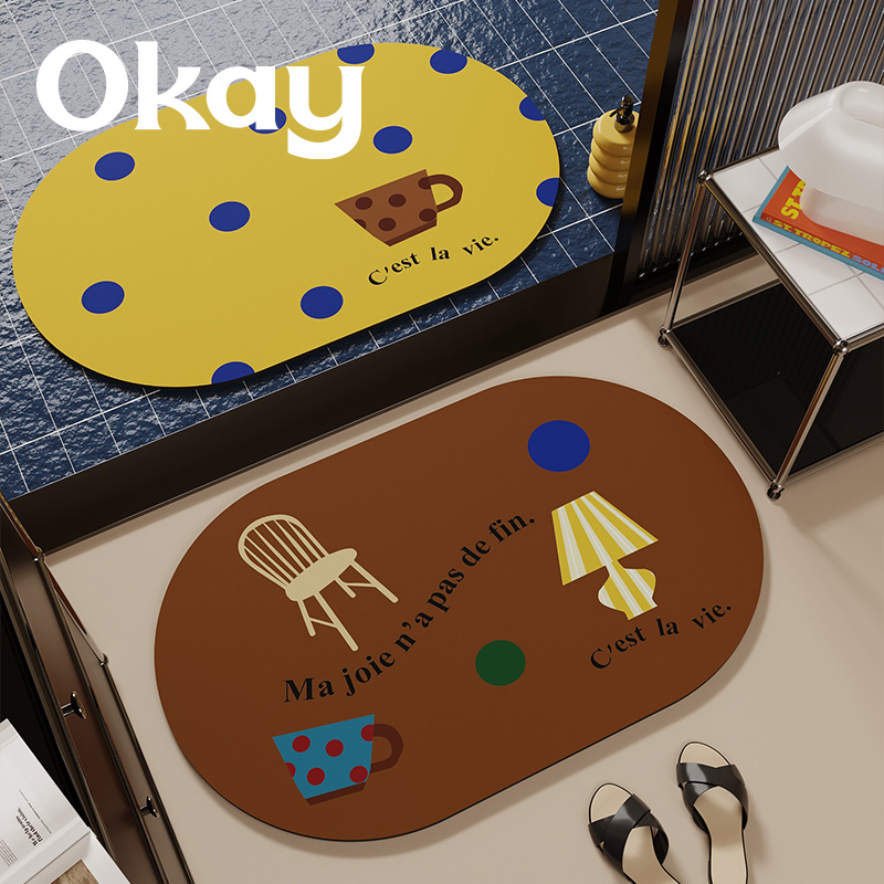 okay圆圈学院浴室吸水地垫简约几何厕所门口脚垫卫生间门垫防滑垫
