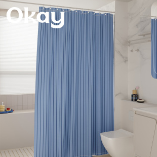 okay爵士条纹浴帘韩系防水卫生间隔断挂帘多巴胺淋浴间免打孔门帘