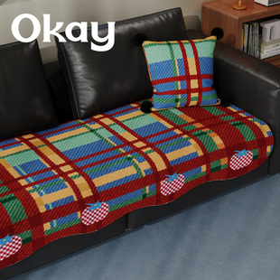 苹果屋沙发垫韩系简约几何百搭高级感防滑坐垫冬季 毛绒沙发垫布