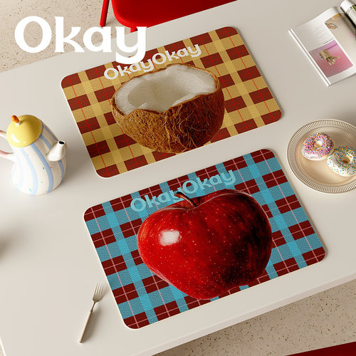 OKAY苹果椰子皮革餐垫防水防油 pvc可擦免洗鼠标垫隔热杯垫碗垫子