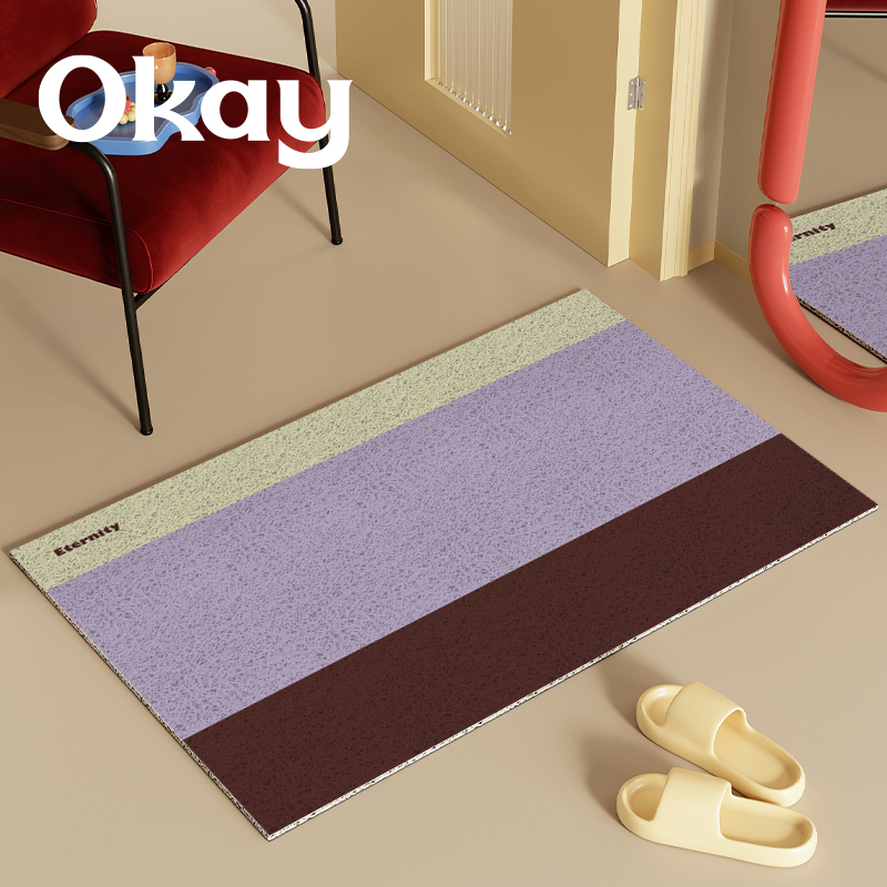 okay清简线条丝圈入户地垫门口家用可裁剪 pvc耐脏防滑除尘脚垫子