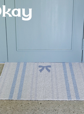 okay条纹少女心蝴蝶结家用入户门地垫可裁剪脚垫丝圈耐脏防滑除尘