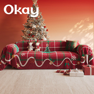 圣诞格纹沙发盖布装 牛奶绒韩系复古红色格子盖巾毯子 饰布置秋冬季