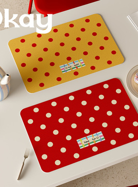 OKAY复古波点皮革餐垫防水防油可擦免洗 pvc鼠标垫杯垫碗垫隔热垫