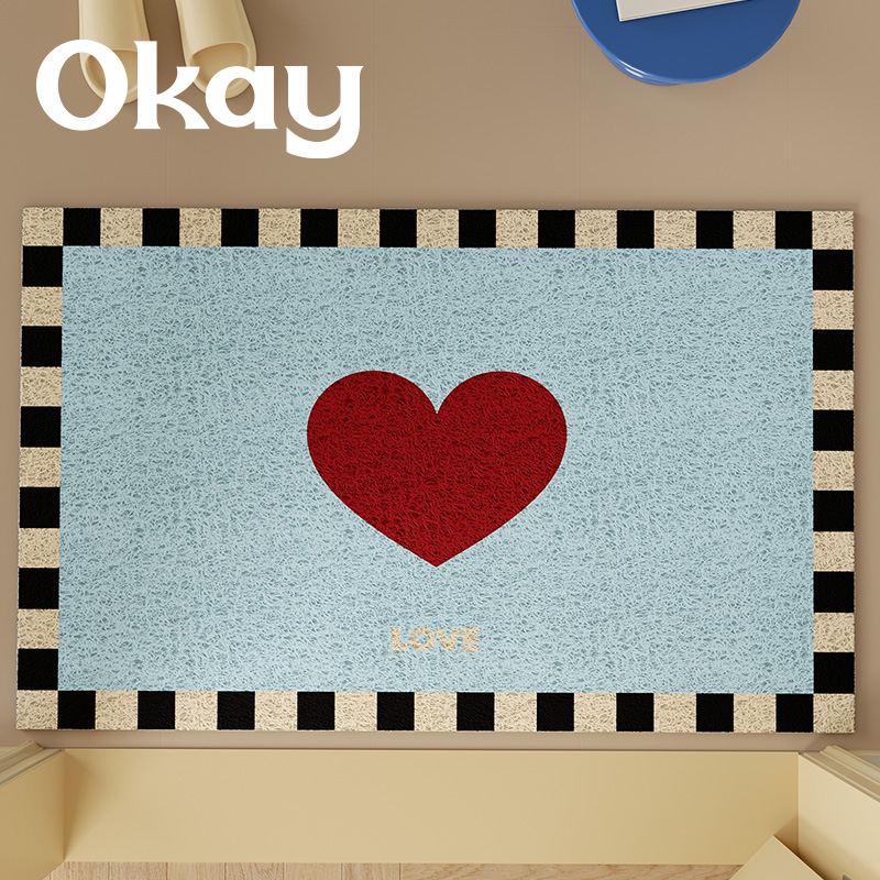 okay心动信笺丝圈入户地垫门口家用可裁剪 pvc耐脏防滑除尘脚垫子