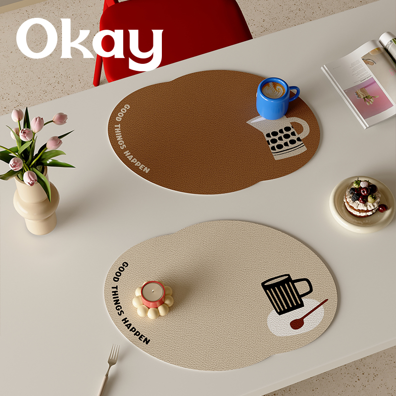OKAY北欧咖啡皮革餐垫防水防油可擦免洗pvc鼠标垫杯垫碗垫子隔热