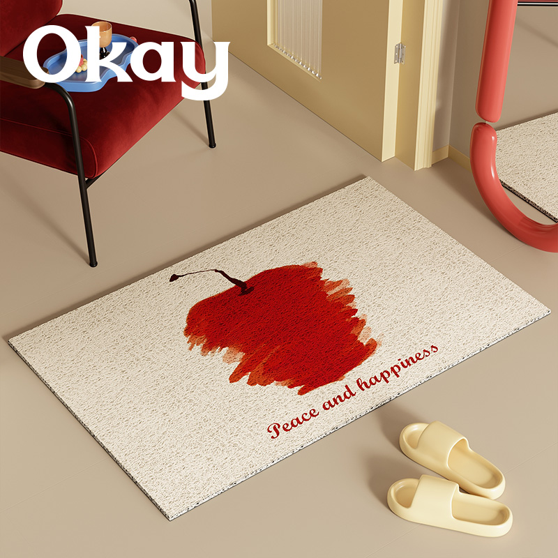 okay手绘苹果梨丝圈入户地垫门口家用可裁剪 pvc耐脏防滑除尘脚垫