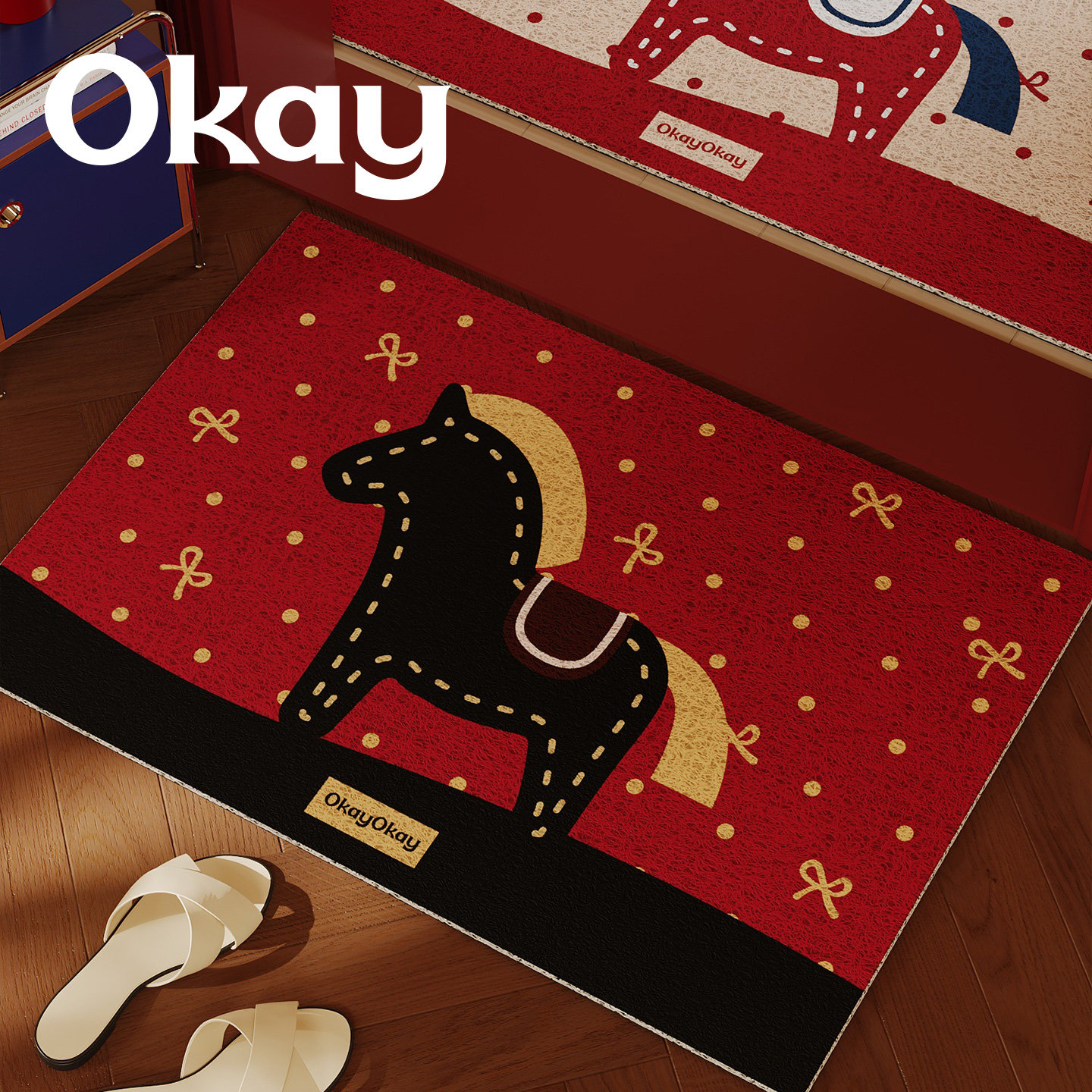 okay马年红色丝圈入户地垫门口家用可裁剪 pvc耐脏防滑除尘脚垫子,居家布艺,家用脚垫,淘宝优惠券,粉丝福利购,淘宝优惠卷