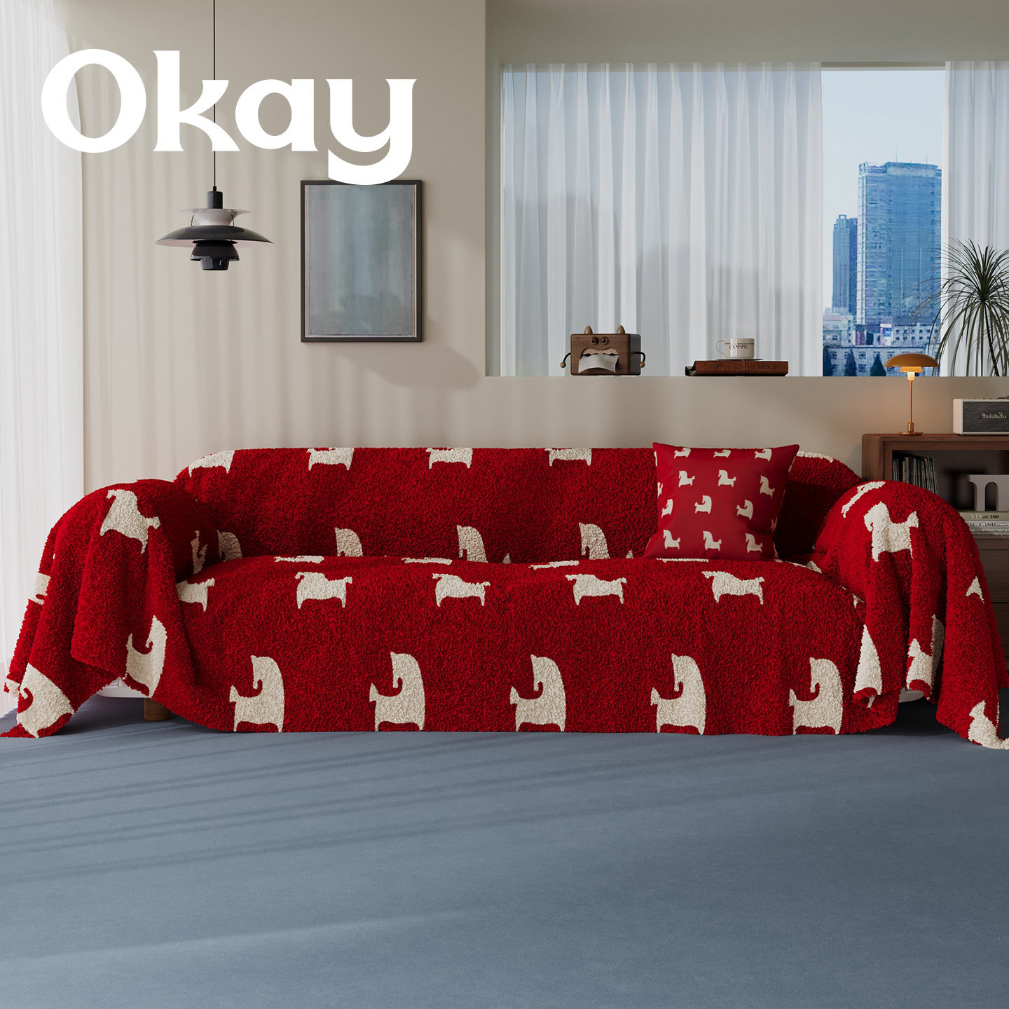 okay马年红色沙发巾新年毛绒百搭喜庆高级氛围感全包沙发盖布套罩,居家布艺,沙发套,淘宝优惠券,粉丝福利购,淘宝优惠卷