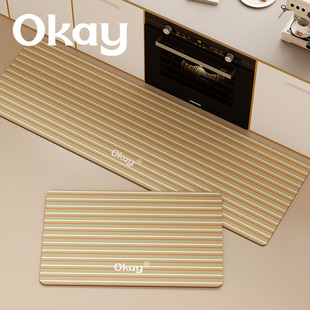 okay木质条纹厨房地垫吸水吸油防滑耐脏脚垫高级感百搭简约地垫子