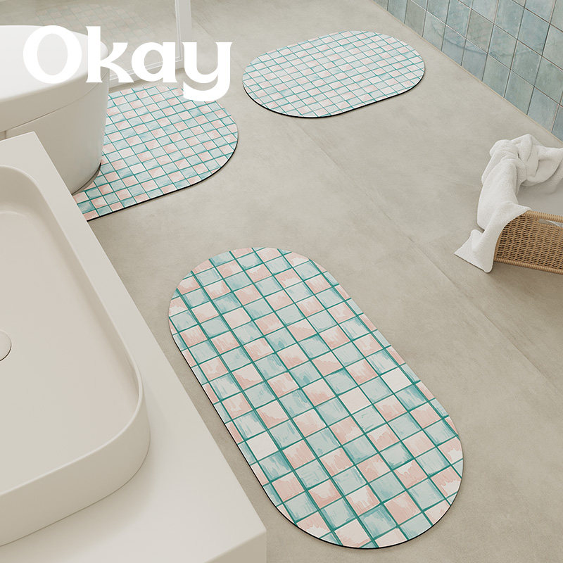 okay清梦水蓝浴室吸水地垫三件套防滑厕所韩系卫生间洗漱台马桶垫