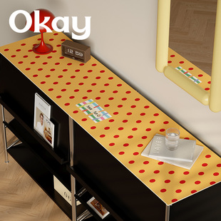 okay复古波点皮革餐边柜垫子ins风防水防油可擦免洗pvc玄关鞋 柜垫
