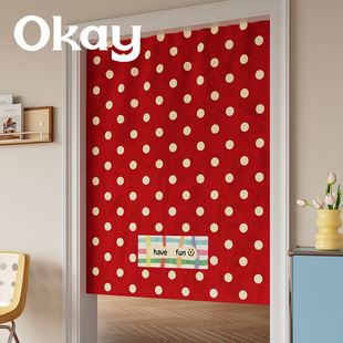 okay复古波点门帘韩系短款 遮挡帘厨房防油烟整片卧室免打孔隔断帘