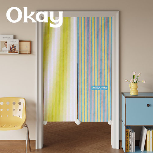 okay彩色主调门帘韩系短款遮挡帘厨房防油烟整片卧室免打孔隔断帘