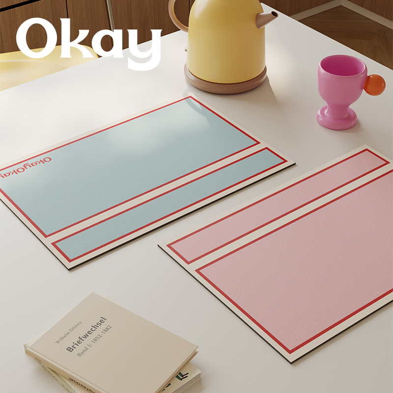OKAY撞色拼贴皮革餐垫防水防油可擦免洗 pvc鼠标垫杯垫碗垫子隔热