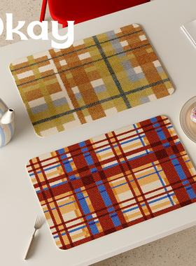 红棕条纹皮革餐垫红色新年防水防油可擦免洗隔热垫 pvc鼠标垫碗垫