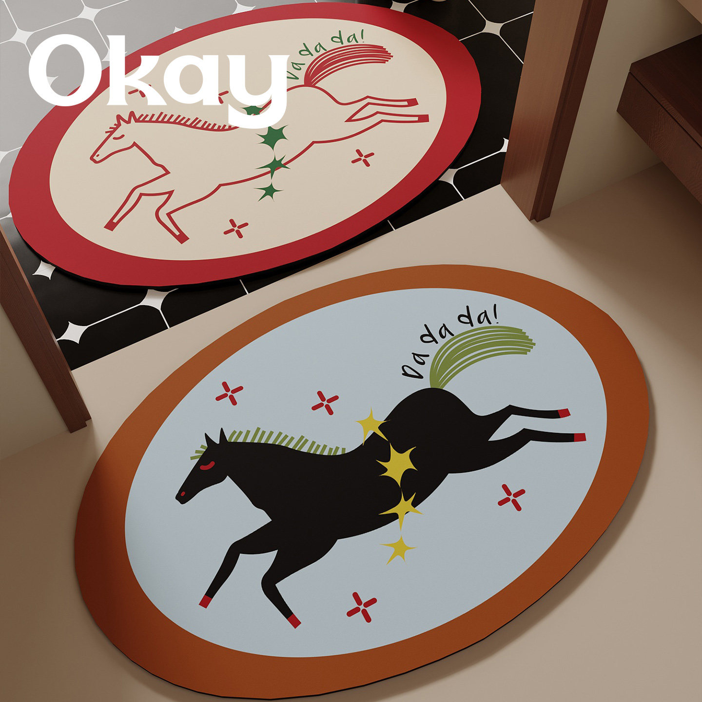 okay马年喜庆浴室吸水地垫新年红色厕所门口脚垫卫生间门垫防滑垫,居家布艺,家用脚垫,淘宝优惠券,粉丝福利购,淘宝优惠卷