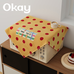 复古波点微波炉盖布家用韩系空气炸锅防油烟防尘方巾小茶具防尘罩