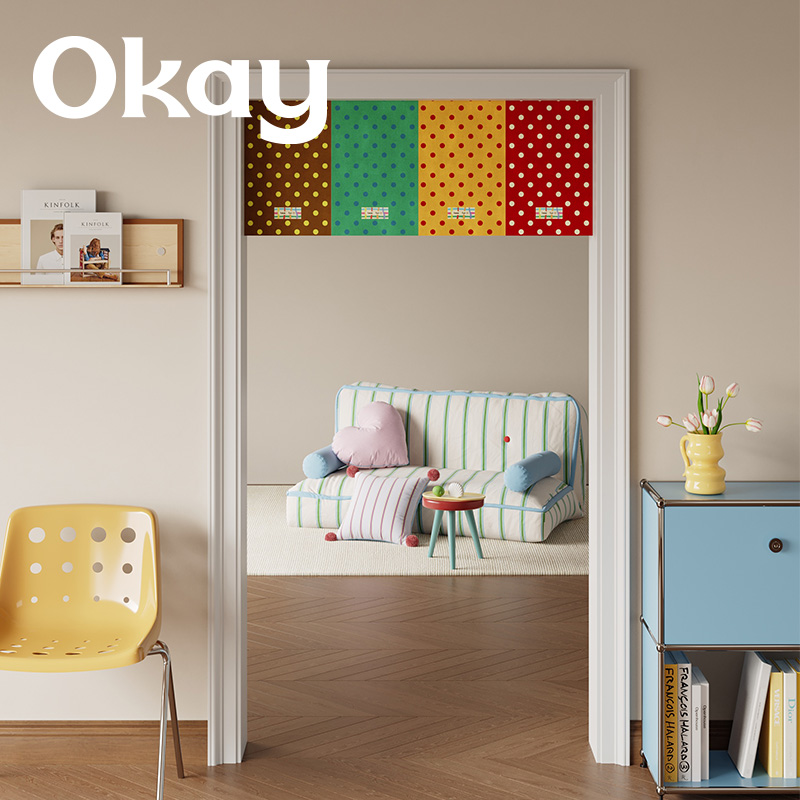 复古波点小门帘吊旗卧室客厅装饰简约短帘遮挡帘隔断门横挂布半帘