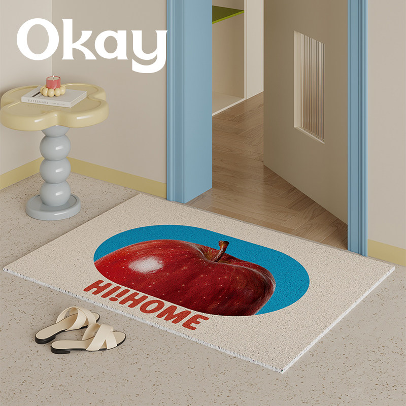 okay苹果椰子丝圈入户地垫高级感门口脚垫 pvc防滑耐脏除尘可定制