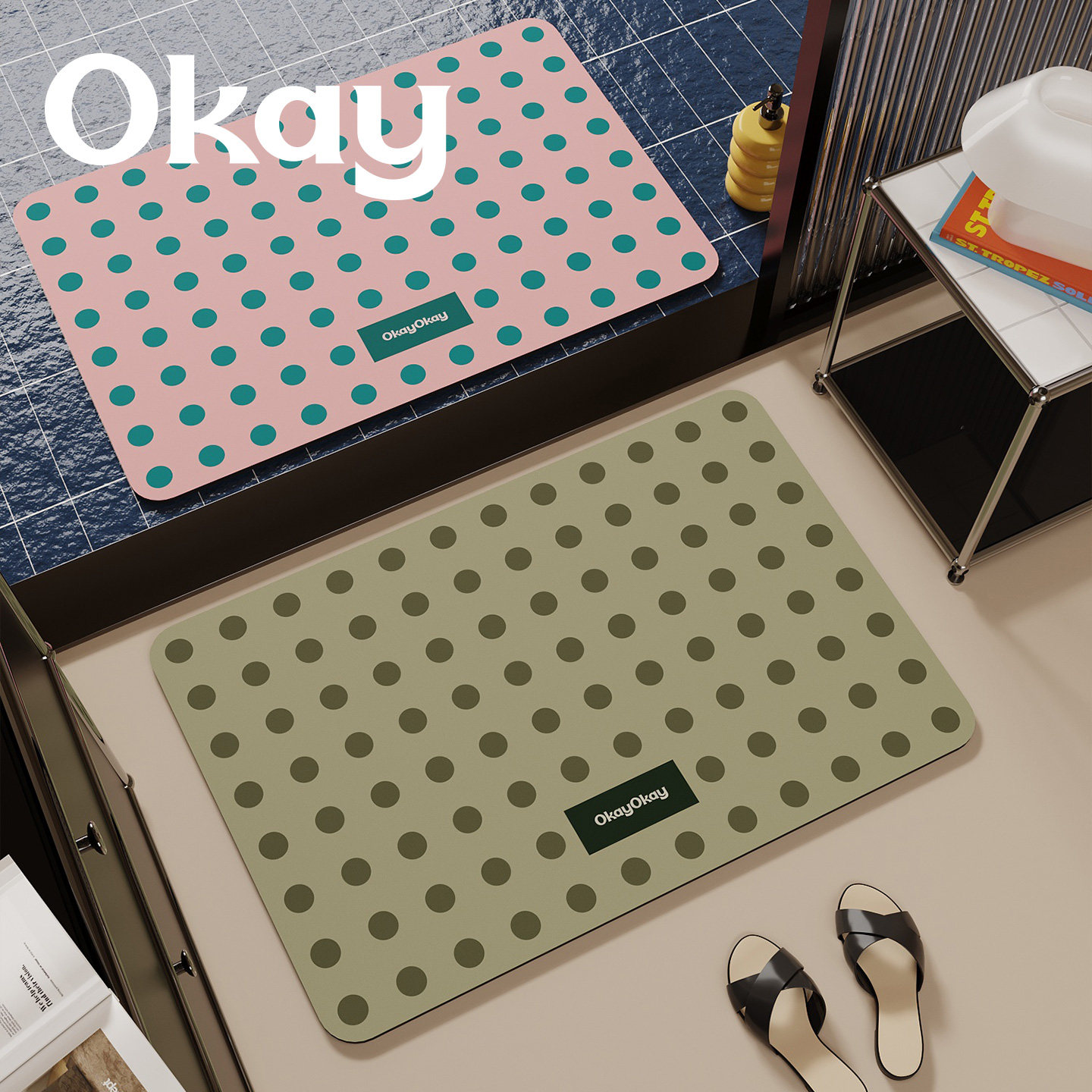 okay环域波点浴室复古吸水地垫厕所门口脚垫卫生间门垫防滑垫,居家布艺,家用脚垫,淘宝优惠券,粉丝福利购,淘宝优惠卷