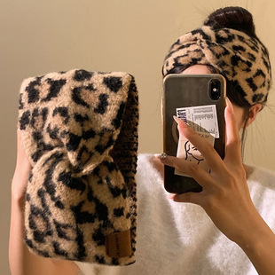 秋冬遮盖白发的头饰复古豹纹针织束发带头巾洗脸头套保暖护额发饰