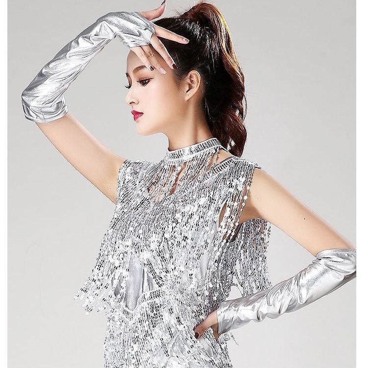 性感y2k辣妹银色袖套韩版日系jk洛丽塔漆皮手袖女团朋克手套长款