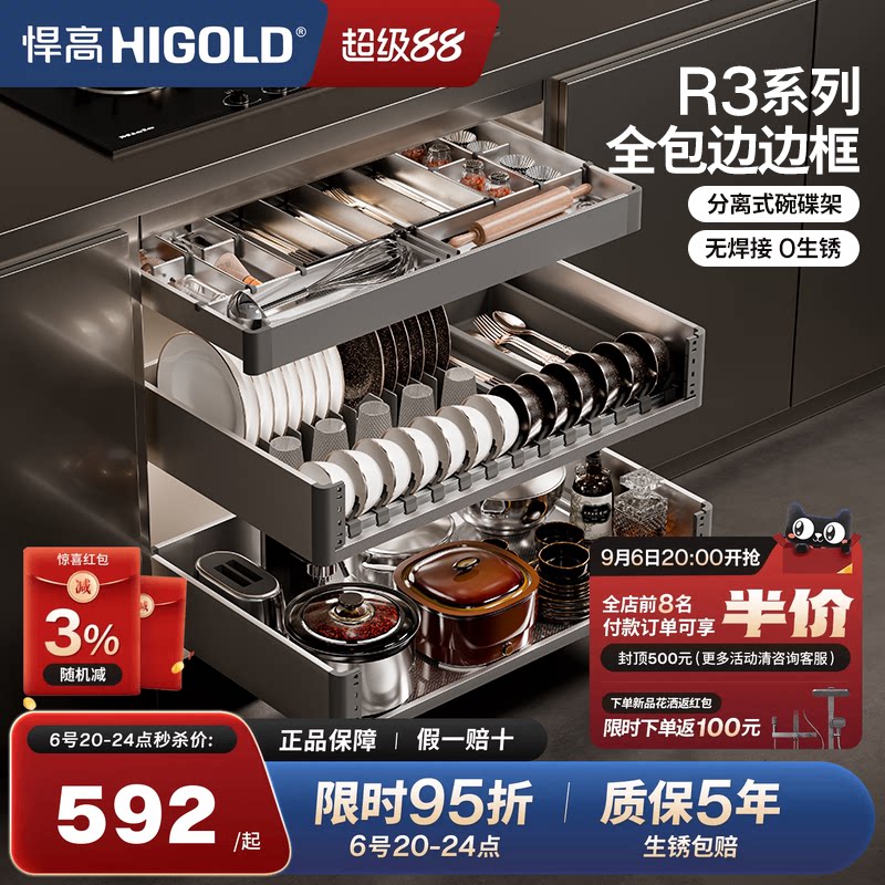 悍高R3系列全包边框厨房双层拉篮图片