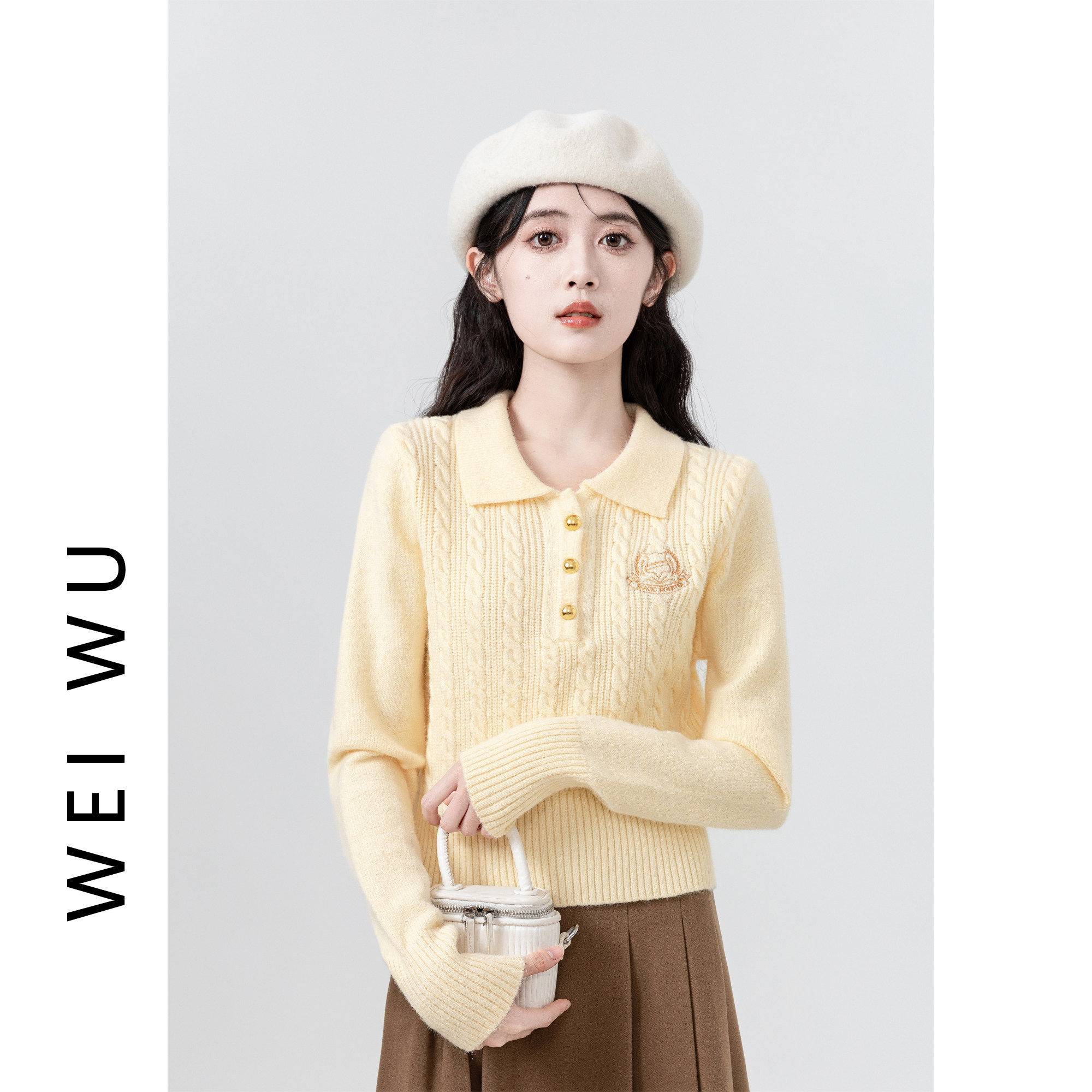 POLO领毛衣女春秋2025新款学院风刺绣麻花套头针织衫小个子短上衣,个性定制/设计服务/DIY,棉服工装,淘宝优惠券,粉丝福利购,淘宝优惠卷