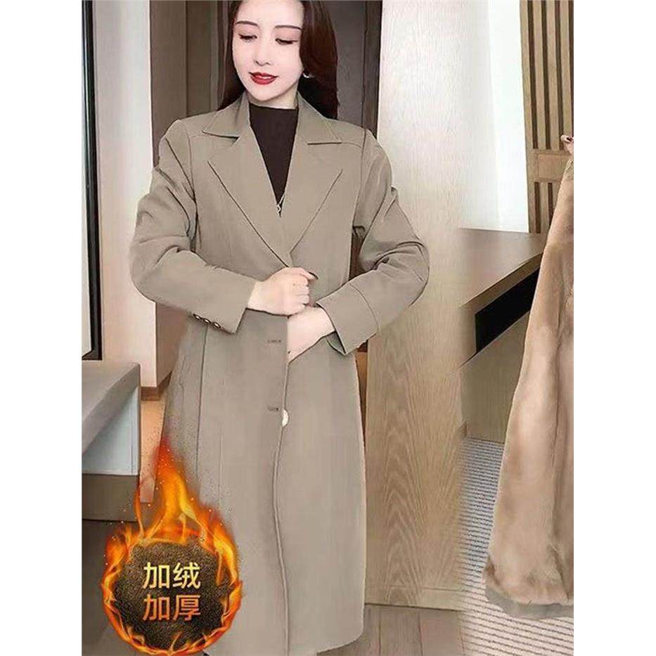 收腰中长款加绒加厚风衣外套冬季女高级感时尚洋气西装领保暖大衣,个性定制/设计服务/DIY,棉服工装,淘宝优惠券,粉丝福利购,淘宝优惠卷