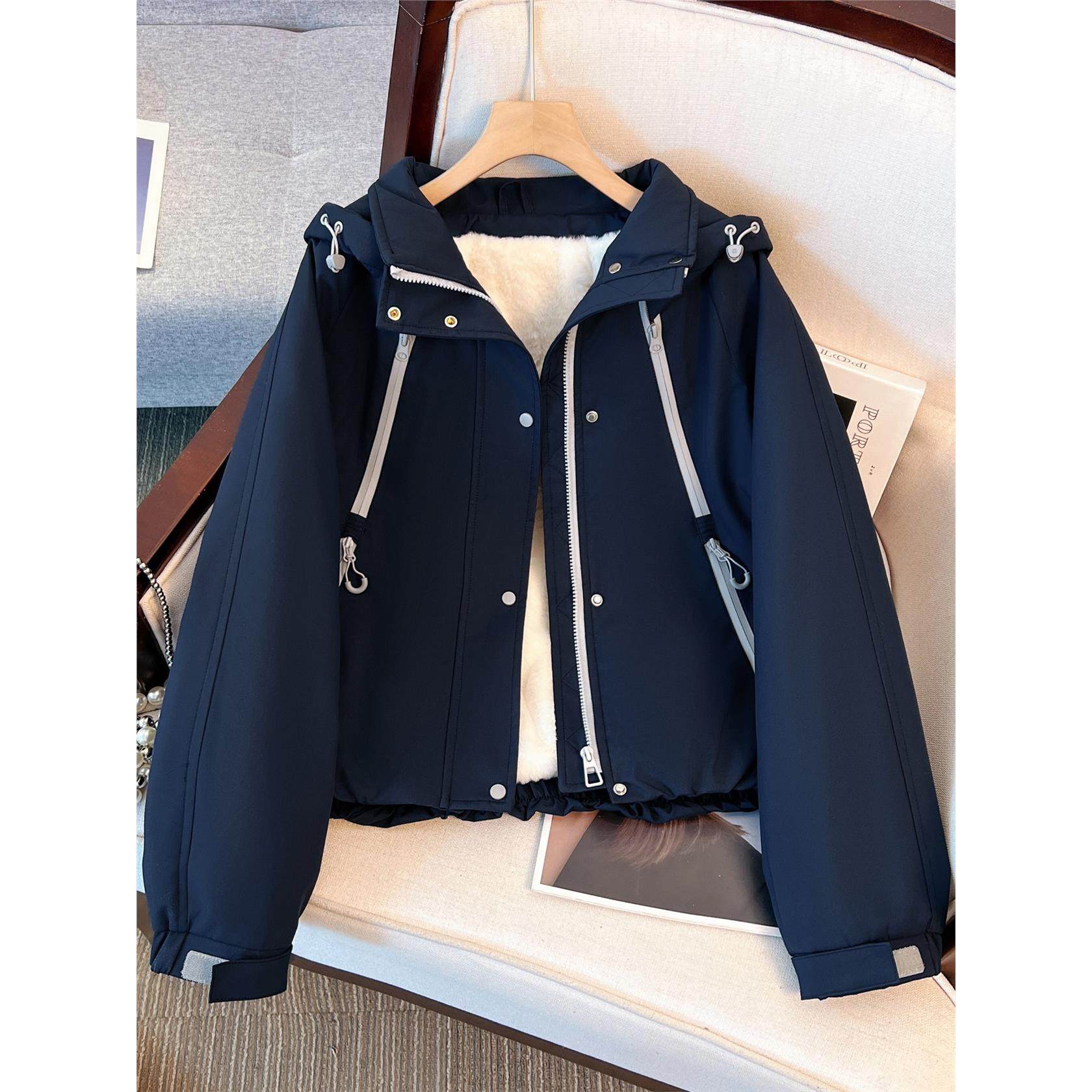 韩系藏青蓝色连帽加绒加厚冲锋外套女2025初冬新款上衣棒球服夹克,个性定制/设计服务/DIY,棉服工装,淘宝优惠券,粉丝福利购,淘宝优惠卷