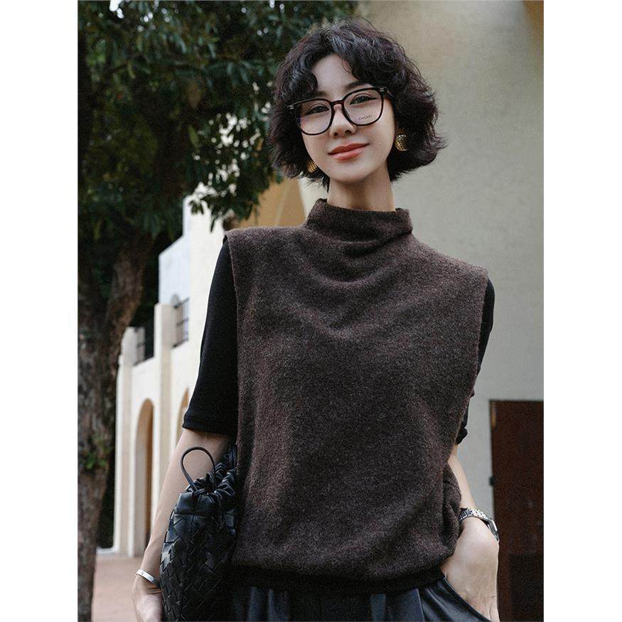 TT设计师【智性衣橱】简约风高领无袖针织马甲女早秋通勤马夹上衣,女装/女士精品,毛针织衫,淘宝优惠券,粉丝福利购,淘宝优惠卷