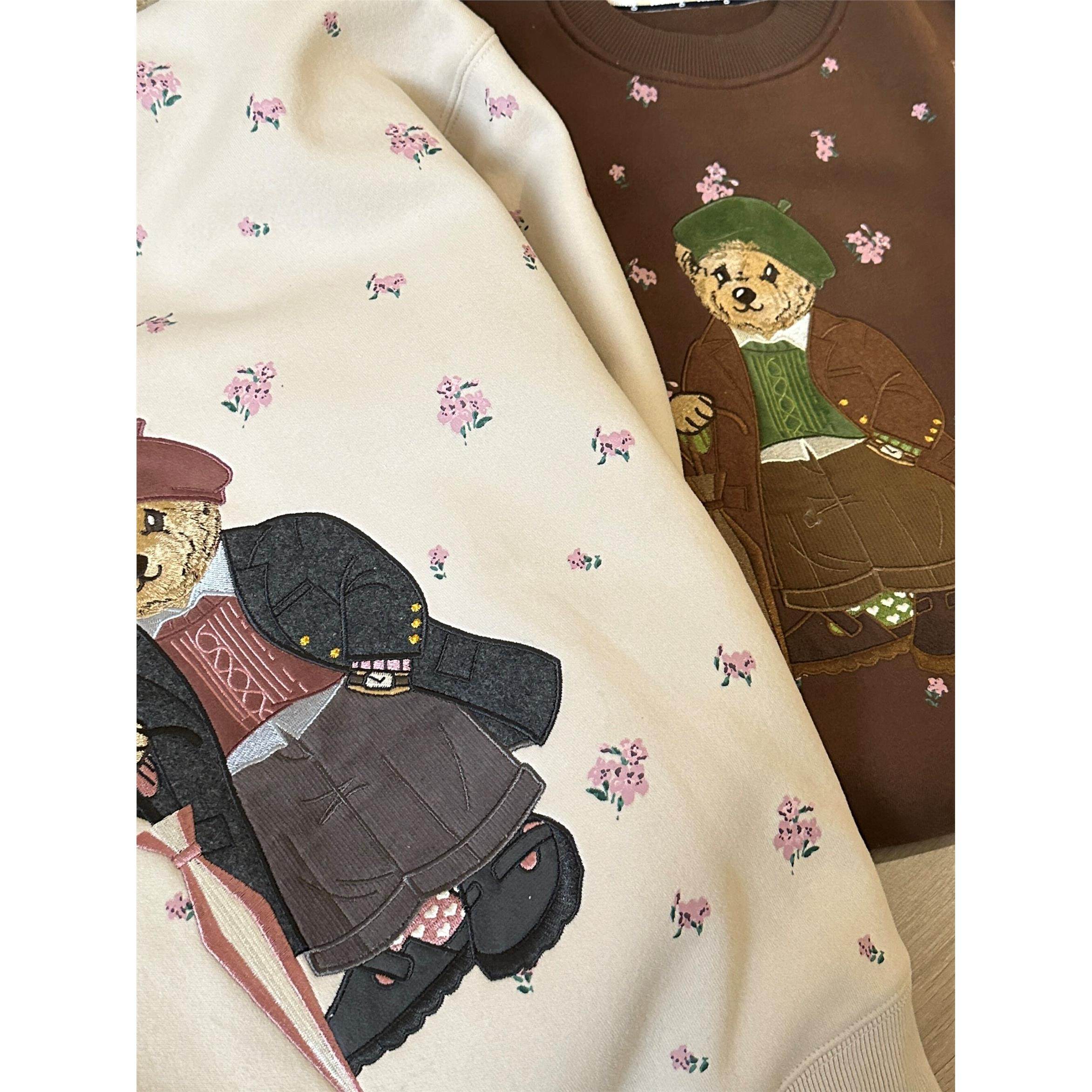 （熊族部落）桂花糖-满印小花重工刺绣圆领加绒卫衣女小熊877,个性定制/设计服务/DIY,棉服工装,淘宝优惠券,粉丝福利购,淘宝优惠卷