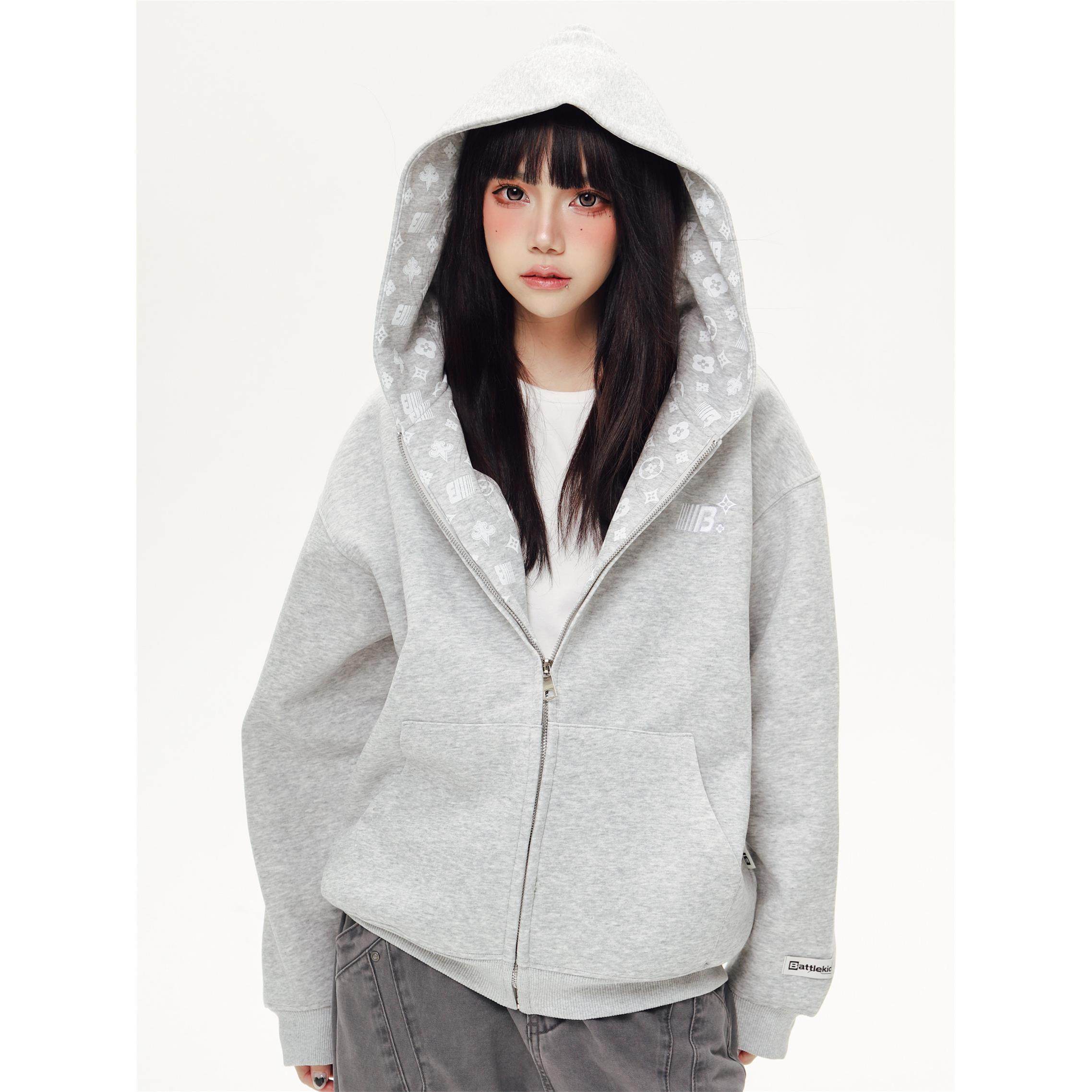 KESOAK美式印花开衫连帽卫衣秋冬季宽松百搭潮牌情侣款拉炼外套女,个性定制/设计服务/DIY,棉服工装,淘宝优惠券,粉丝福利购,淘宝优惠卷