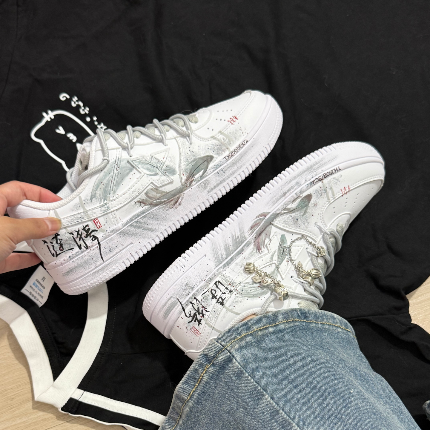 【定制球鞋】特步空军一号涟漪国潮水墨晕染手绘舒适百搭低帮板鞋