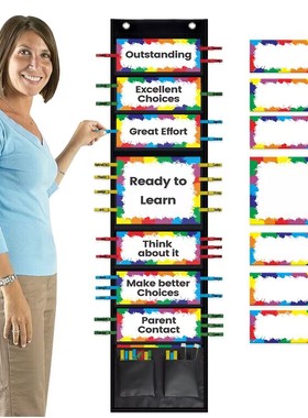 学生课堂行为跟踪口袋图表behavior pocket chart挂袋学校教师具