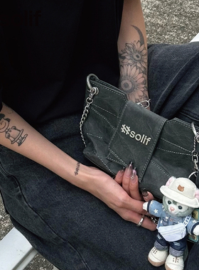 solif吉赛尔原创时尚休闲单肩复古个性百搭女士潮流链条斜挎小包