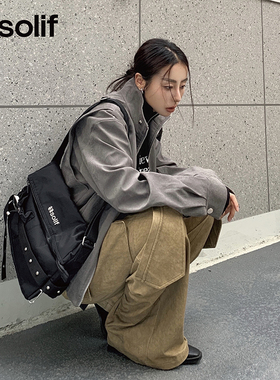 solif信标原创单肩背包邮差斜挎包女男运动包时尚通勤包包折叠