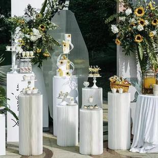 婚庆折叠圆柱甜品台纸质罗马柱子路引摆件商场橱窗生日派对布置