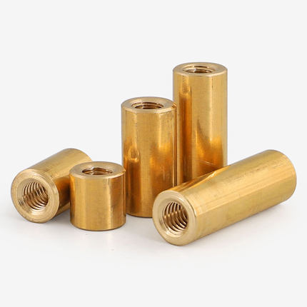 M1.6M2M3M4-M6黄铜圆形铜柱H62双通加长通丝孔通牙铜圆形接头螺母