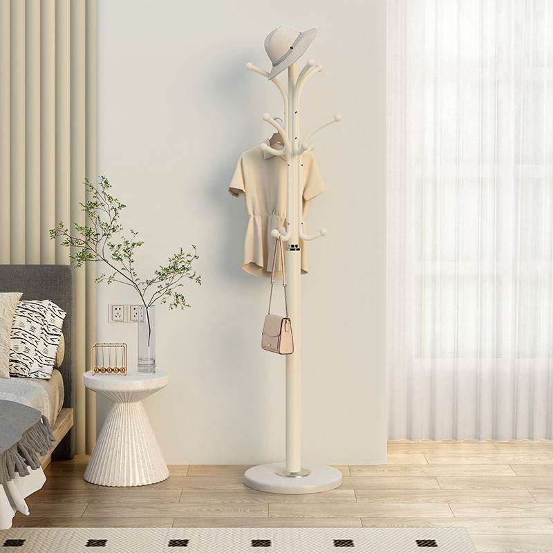 奶油风衣帽架落地卧室床边家用挂衣架置物架简易客厅金属立式衣杆