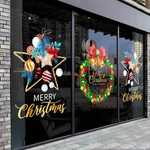 圣诞节装饰品橱窗玻璃门贴纸元旦场景氛围布置窗贴星星装扮静电贴