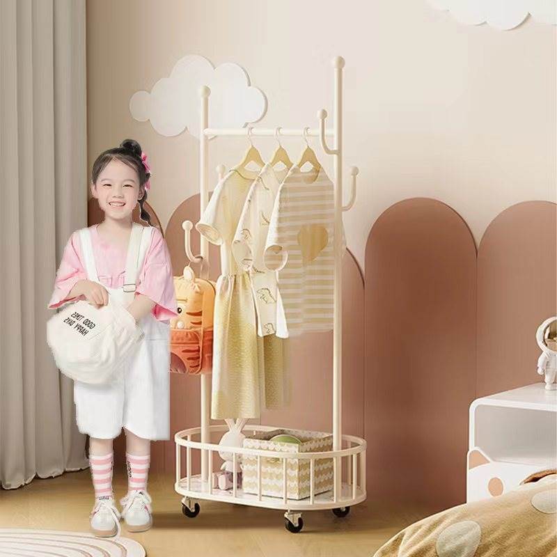 儿童衣帽架落地小型矮款卧室挂衣架床边可移动多功能隔夜衣服收纳