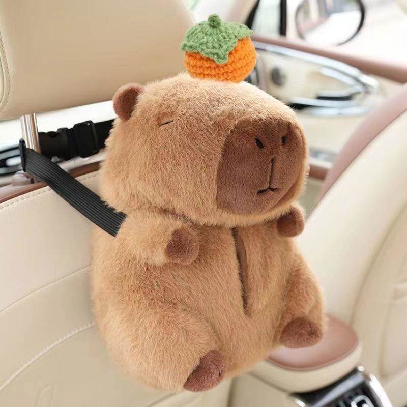 车载垃圾桶纸巾盒二合一卡皮巴拉汽车抽纸盒创意可爱扶手箱收纳盒