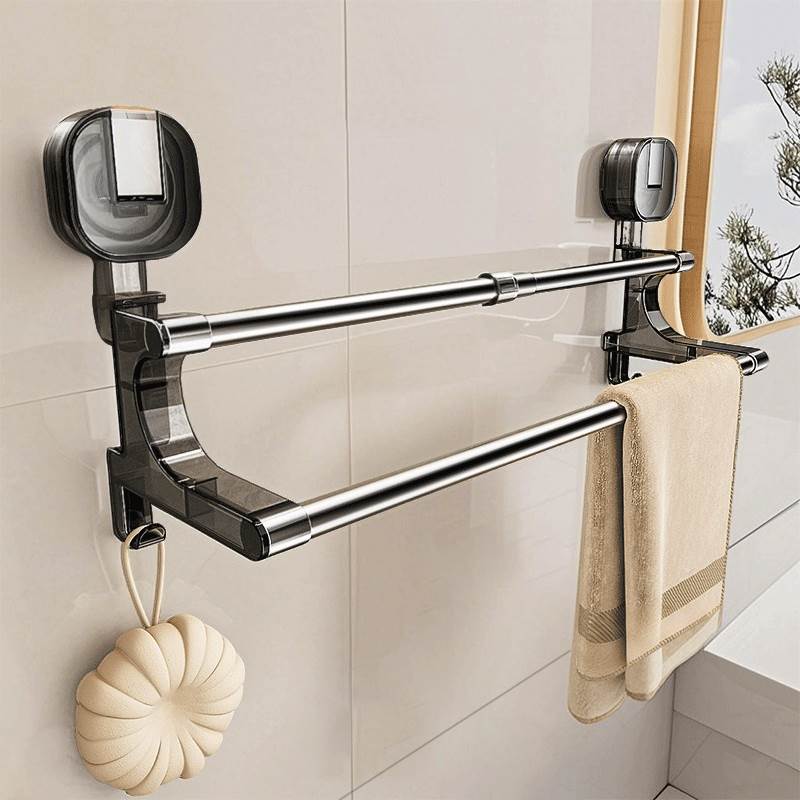 强力吸盘毛巾架厕所卫生间免打孔浴室晾挂浴巾挂钩神器双杆脸盆架