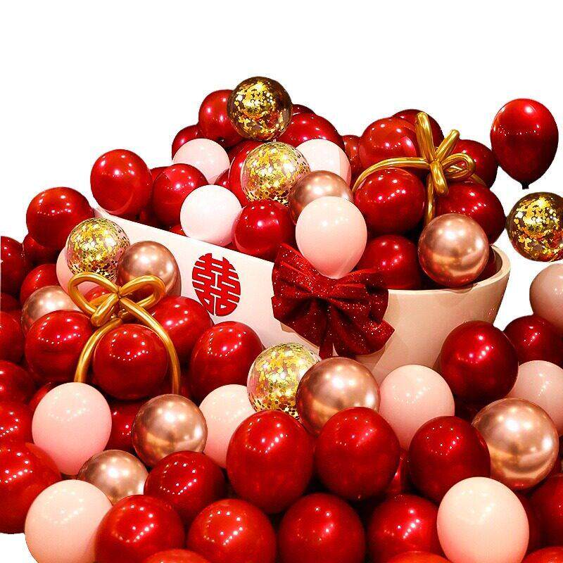 婚庆马卡龙气球石榴红色结婚礼宝石双层套装婚房装饰场景布置用品