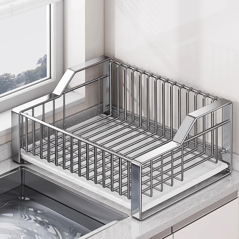 厨房水槽置物架家用304不锈钢碗碟沥水架洗菜池碗盘收纳层架沥水