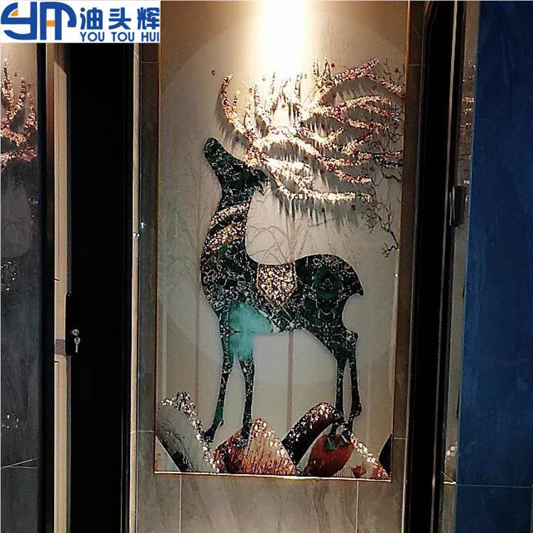 进门正对墙挂画金鹿晶瓷画北欧风装饰画走廊过道墙轻奢单幅画入户