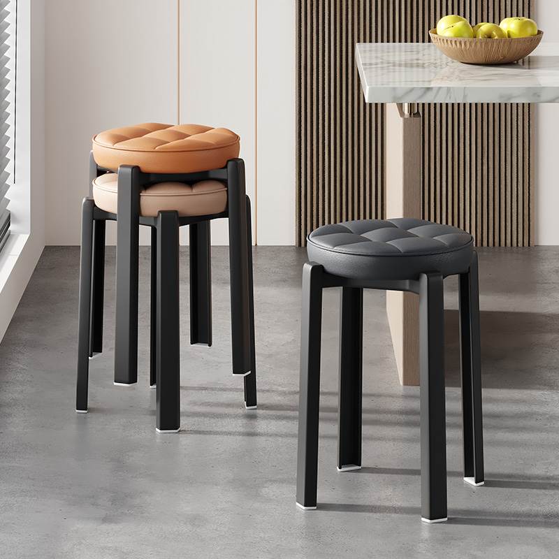 塑料凳子家用可叠放加厚软包圆凳客厅备用板凳简约卧室化妆台椅子